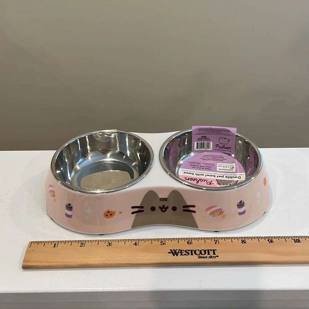 New Pusheen Snack Themed Double Pet Bowl with Base by Culturefly